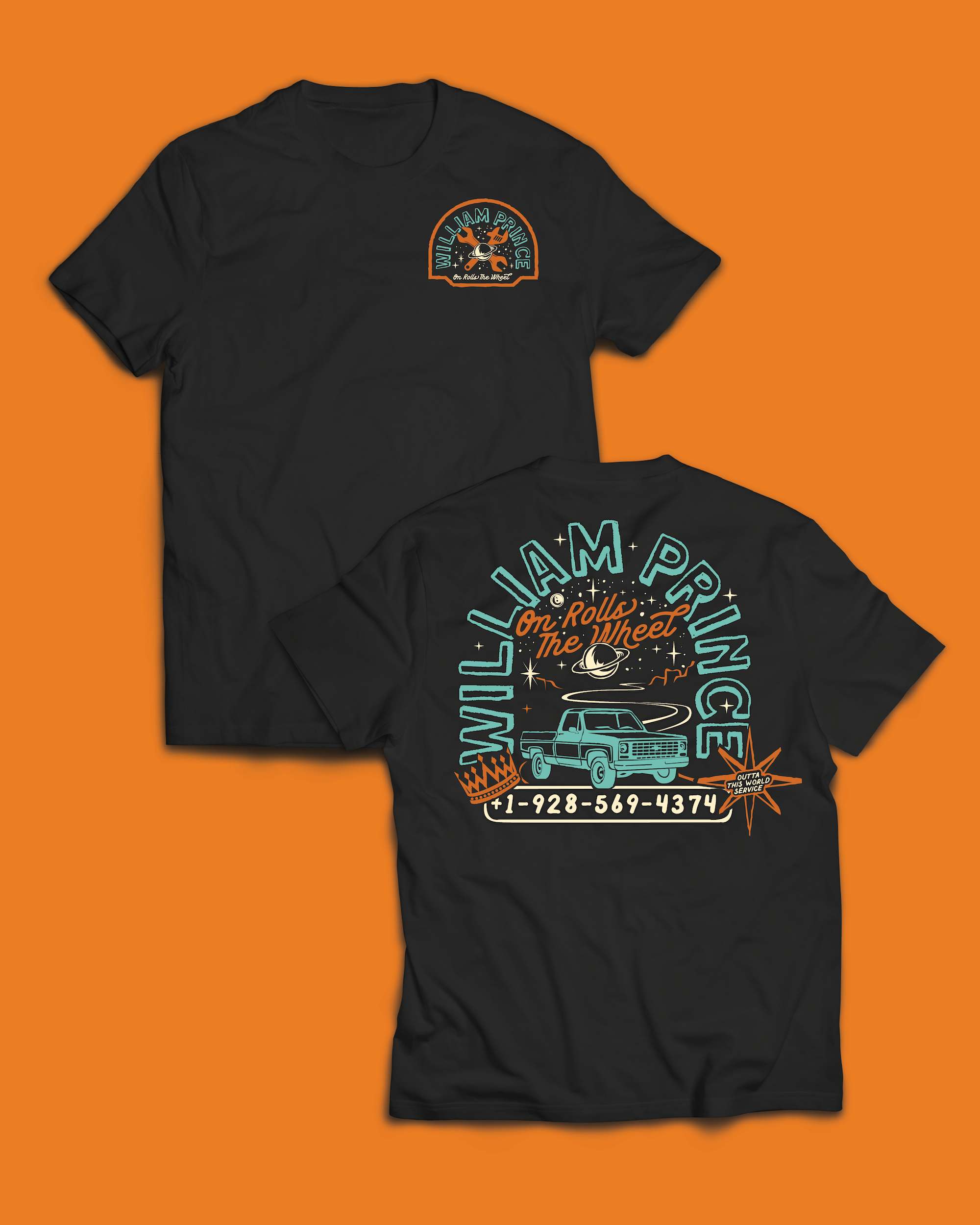 "On Rolls the Wheel" Puffed Print T-Shirt