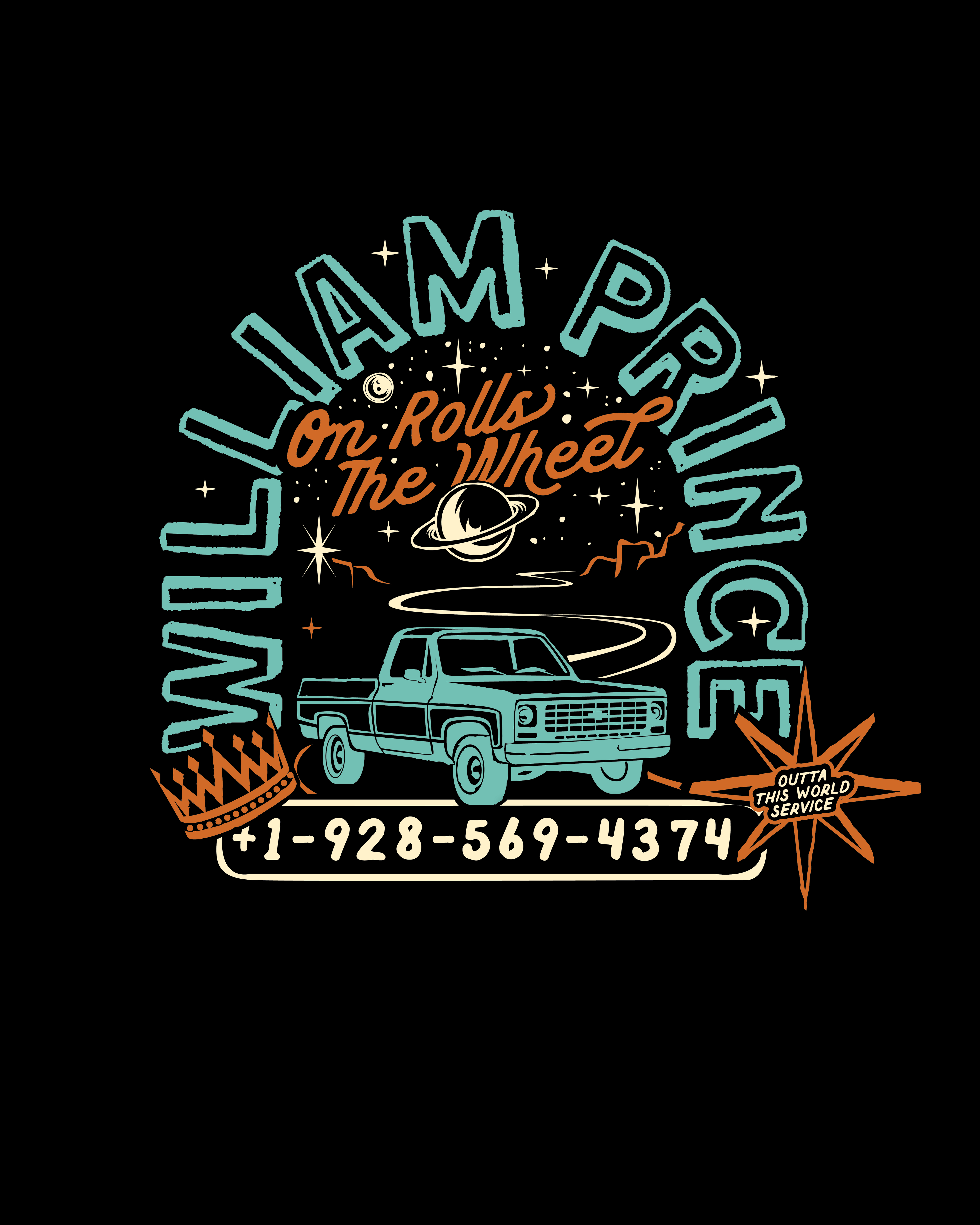 "On Rolls the Wheel" Puffed Print T-Shirt